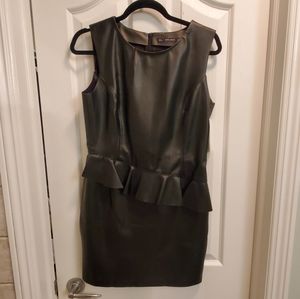 NWT Black Faux Leather mini dress with Asymmetrical waist frill